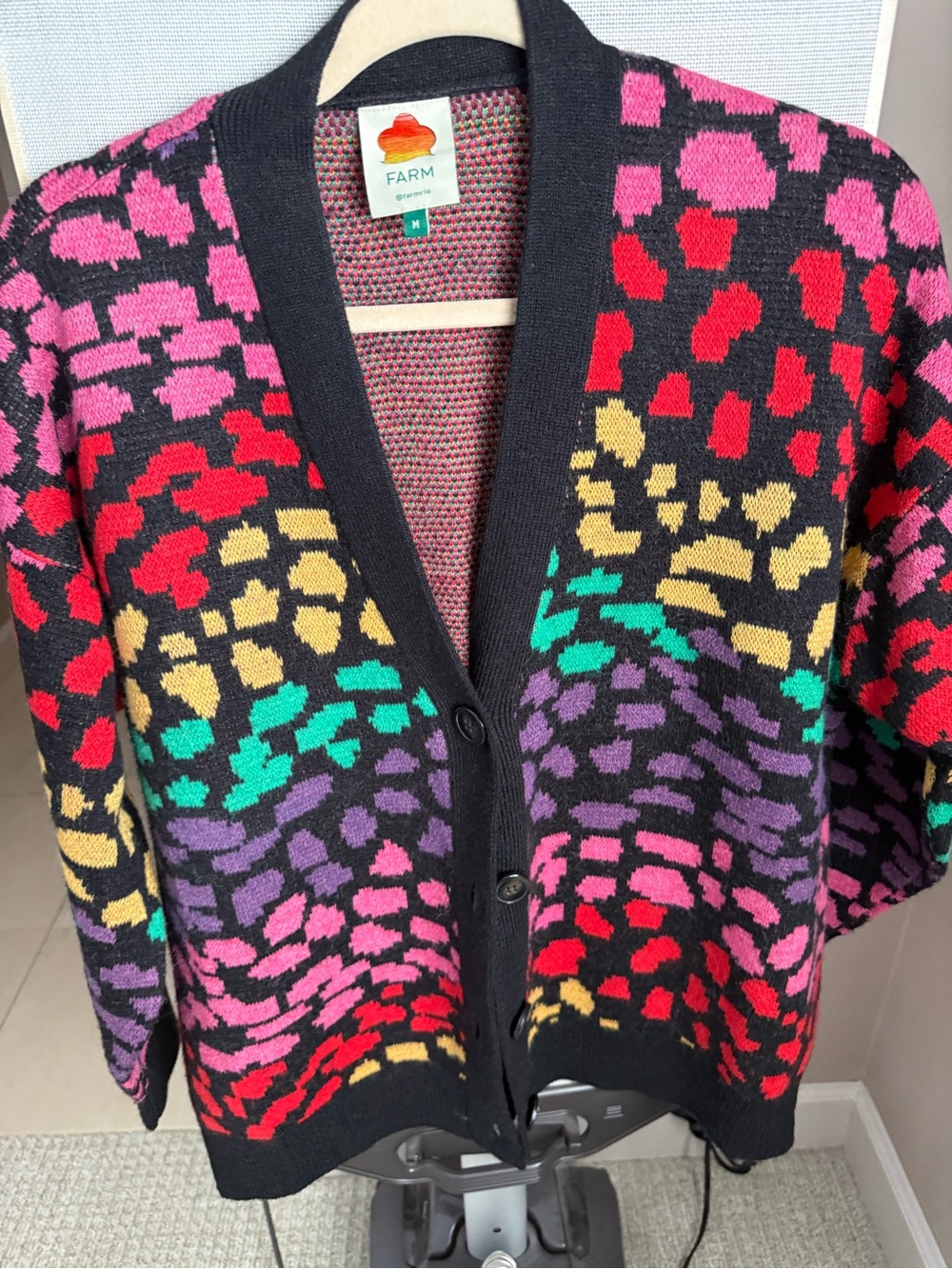 FARM Rio Black Multicolor Leopard-Print Button Cardigan - Picture 2 of 4